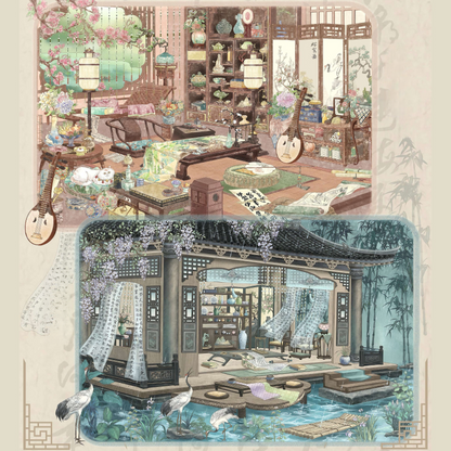 Elegant Retreat 3D Sticker | 2 Cute Miniature Scenes