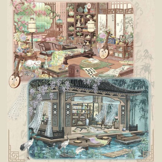 Elegant Retreat 3D Sticker | 2 Cute Miniature Scenes