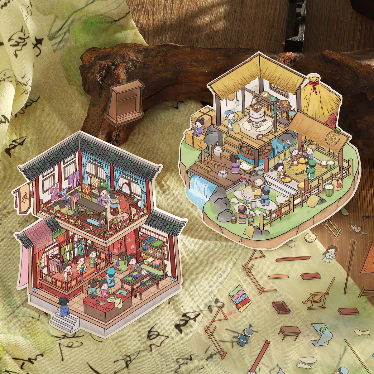 Ancient Quarter 3D Sticker | 5 Cute Miniature Scenes