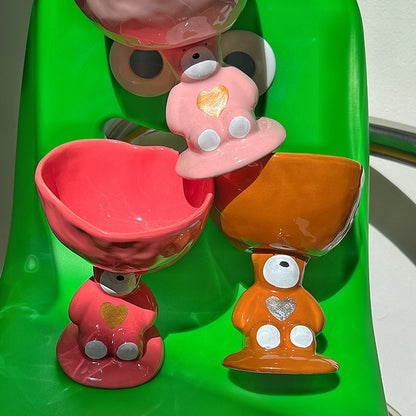 Cute Bear Heart-Shaped Ceramic Ice Cream Cup