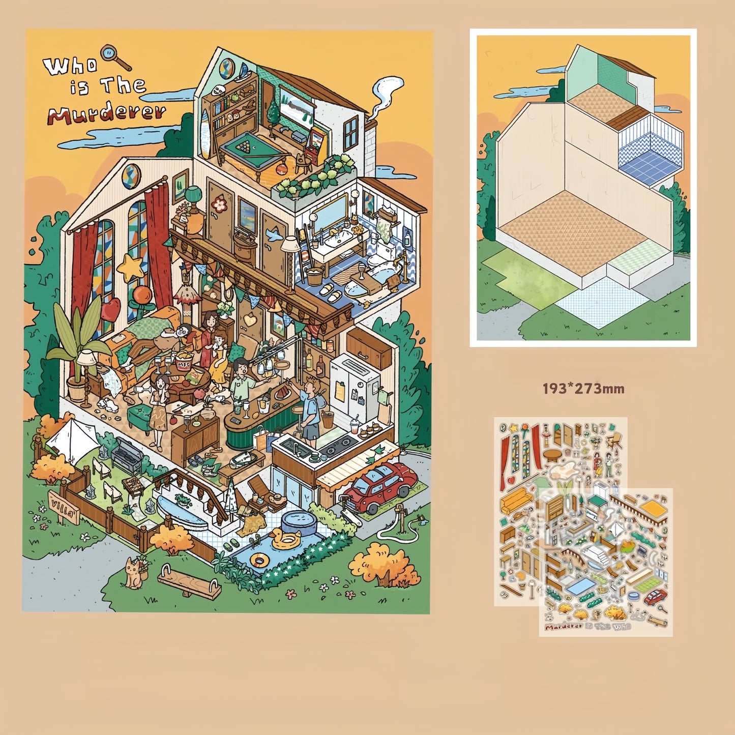 Midnight Villa 3D Sticker | 4 Cute Miniature Scenes