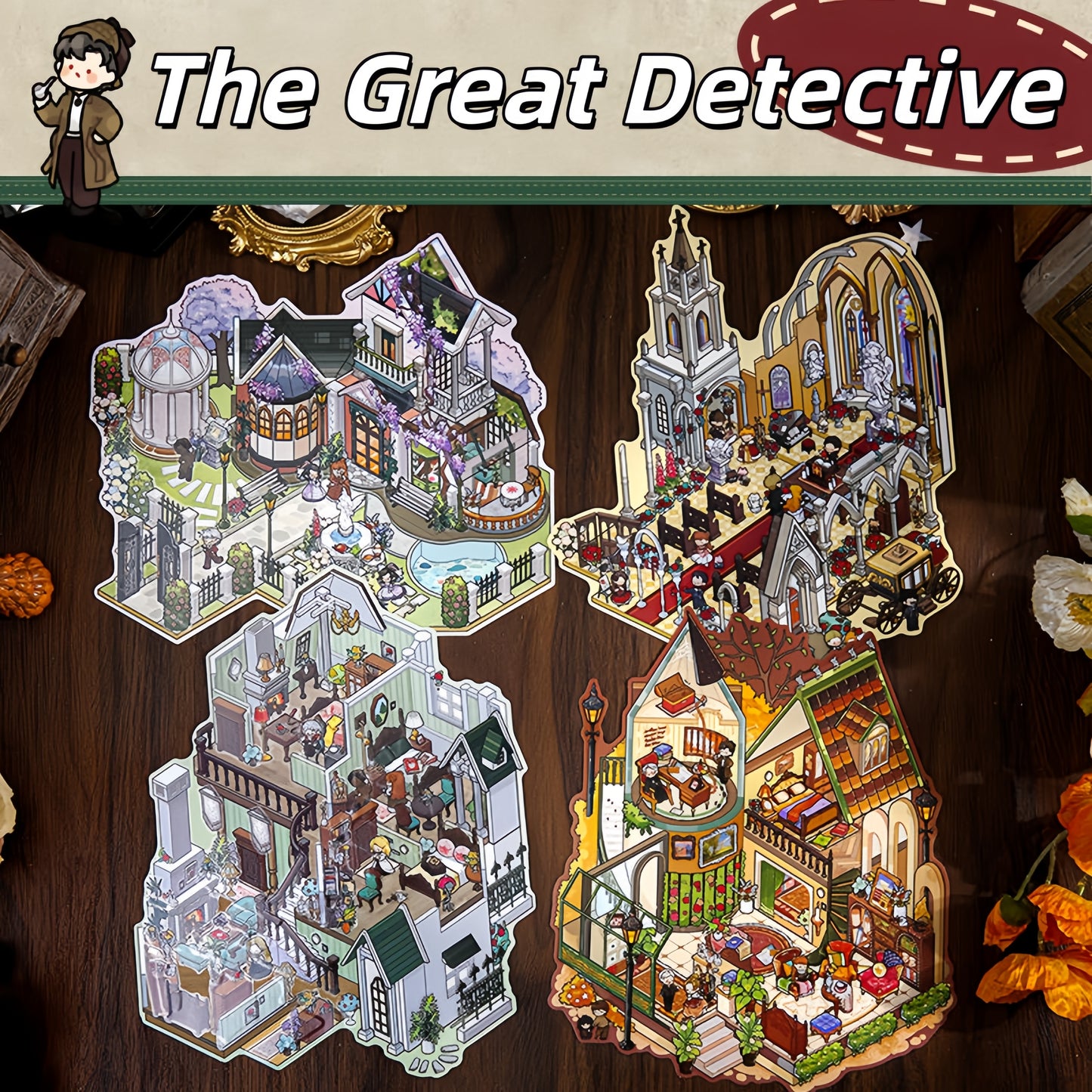 The Great Detective 3D Sticker | 4 Cute Miniature Scenes