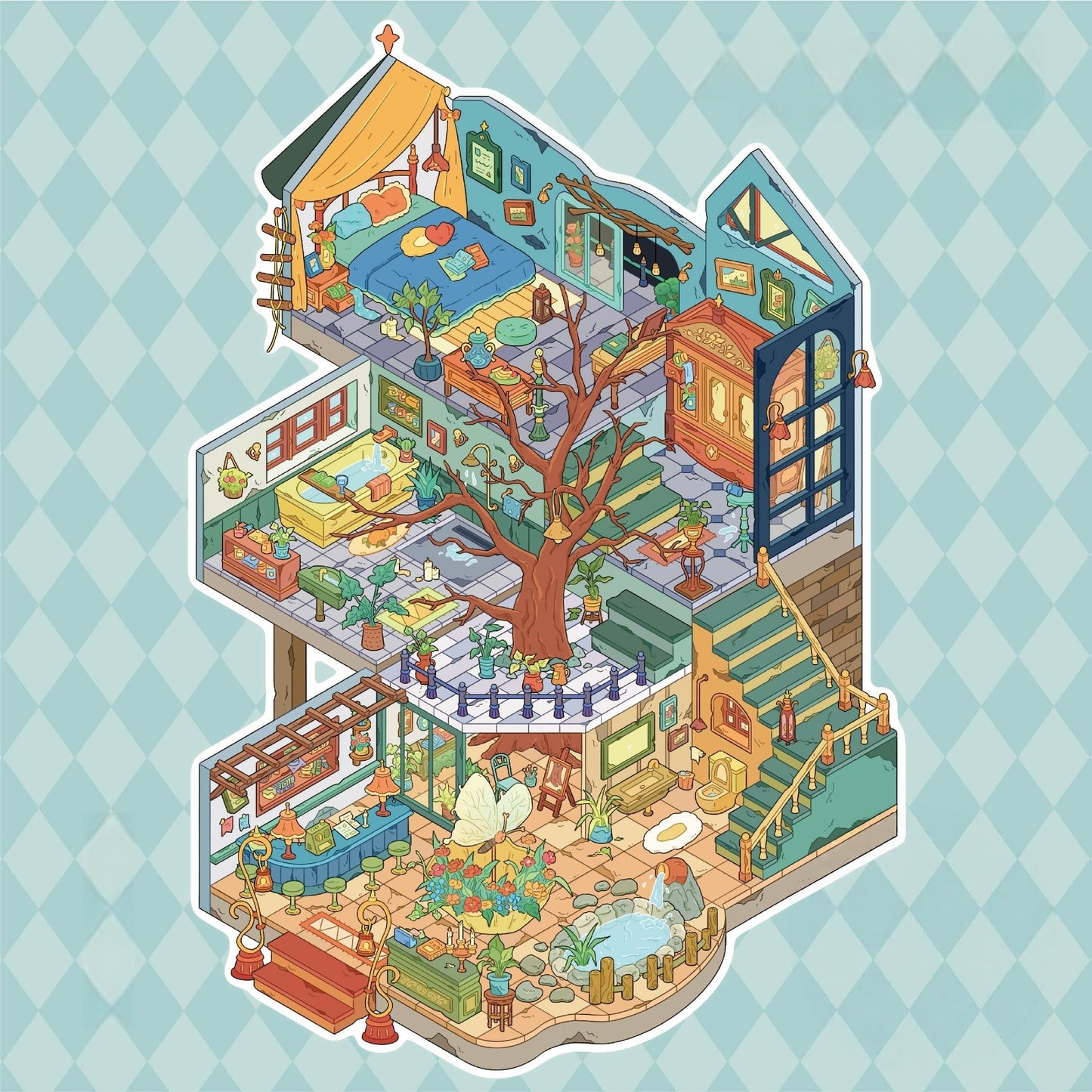 Old Building 3D Sticker | 3 Cute Miniature Scenes
