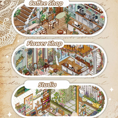 Vintage Shops 3D Sticker | 3 Cute Miniature Scenes