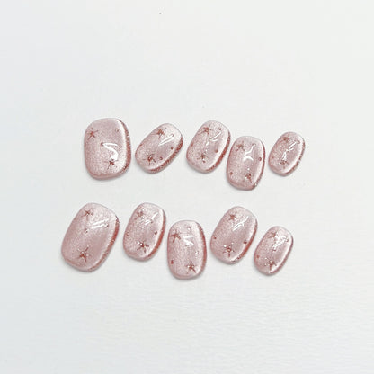 Pink Star Cat-eye Nail - Medium Square/Short Almond
