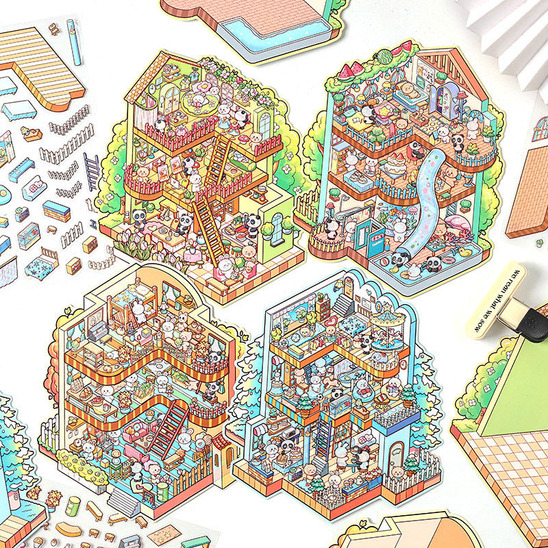 Four Seasons House 3D Sticker | 4 Cute Miniature Scenes