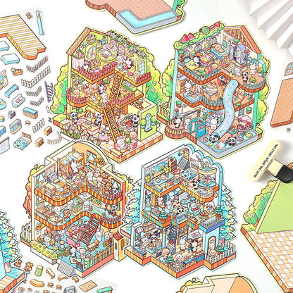 Four Seasons House 3D Sticker | 4 Cute Miniature Scenes