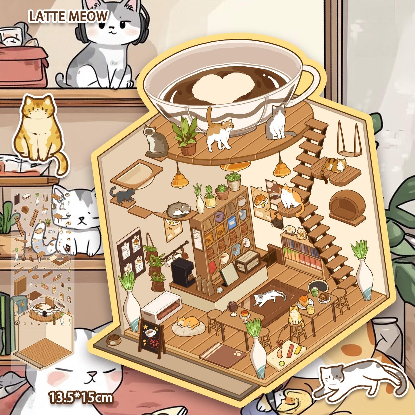 Latte Meow 3D Sticker