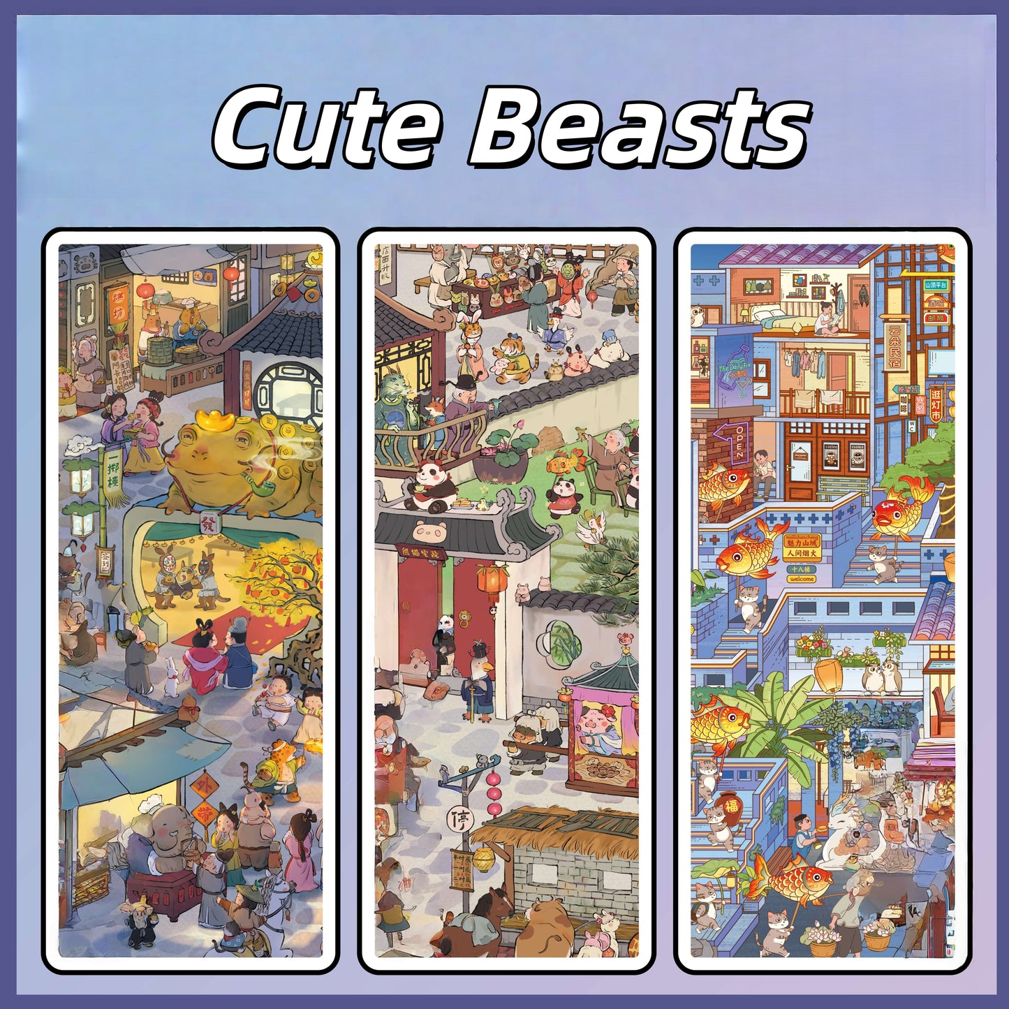 Cute Beasts 3D Sticker | 3 Cute Miniature Scenes
