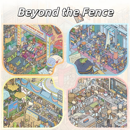 Beyond the Fence 3D Sticker | 4 Cute Miniature Scenes