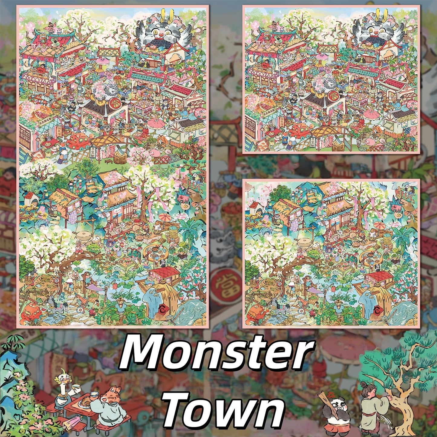 Monster Town 3D Sticker | 3 Cute Miniature Scenes