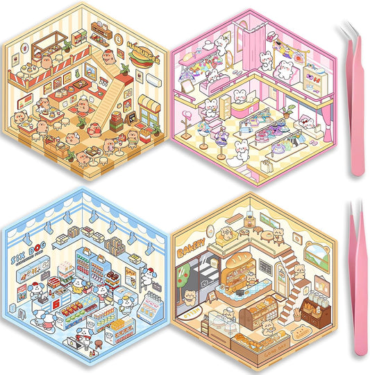 Tiny Animal Wonders 3D Sticker | 4 Cute Miniature Scenes