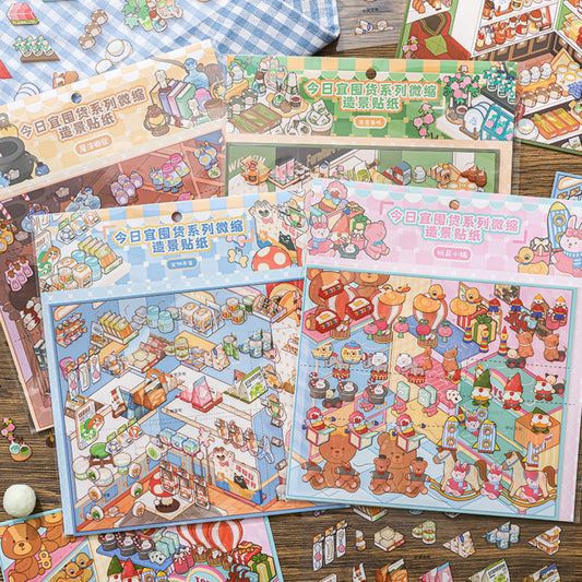 A Good Day to Stock Up 3D Sticker | 4 Cute Miniature Scenes