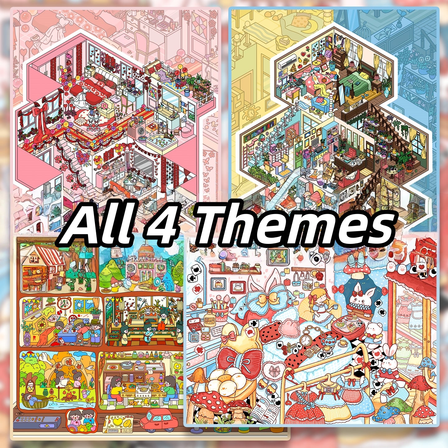 Fantasy Apartments 3D Sticker | 4 Cute Miniature Scenes