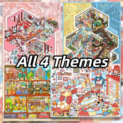 Fantasy Apartments 3D Sticker | 4 Cute Miniature Scenes