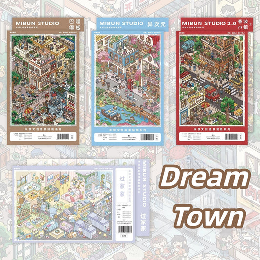 Dream Town 3D Sticker | 4 Cute Miniature Scenes