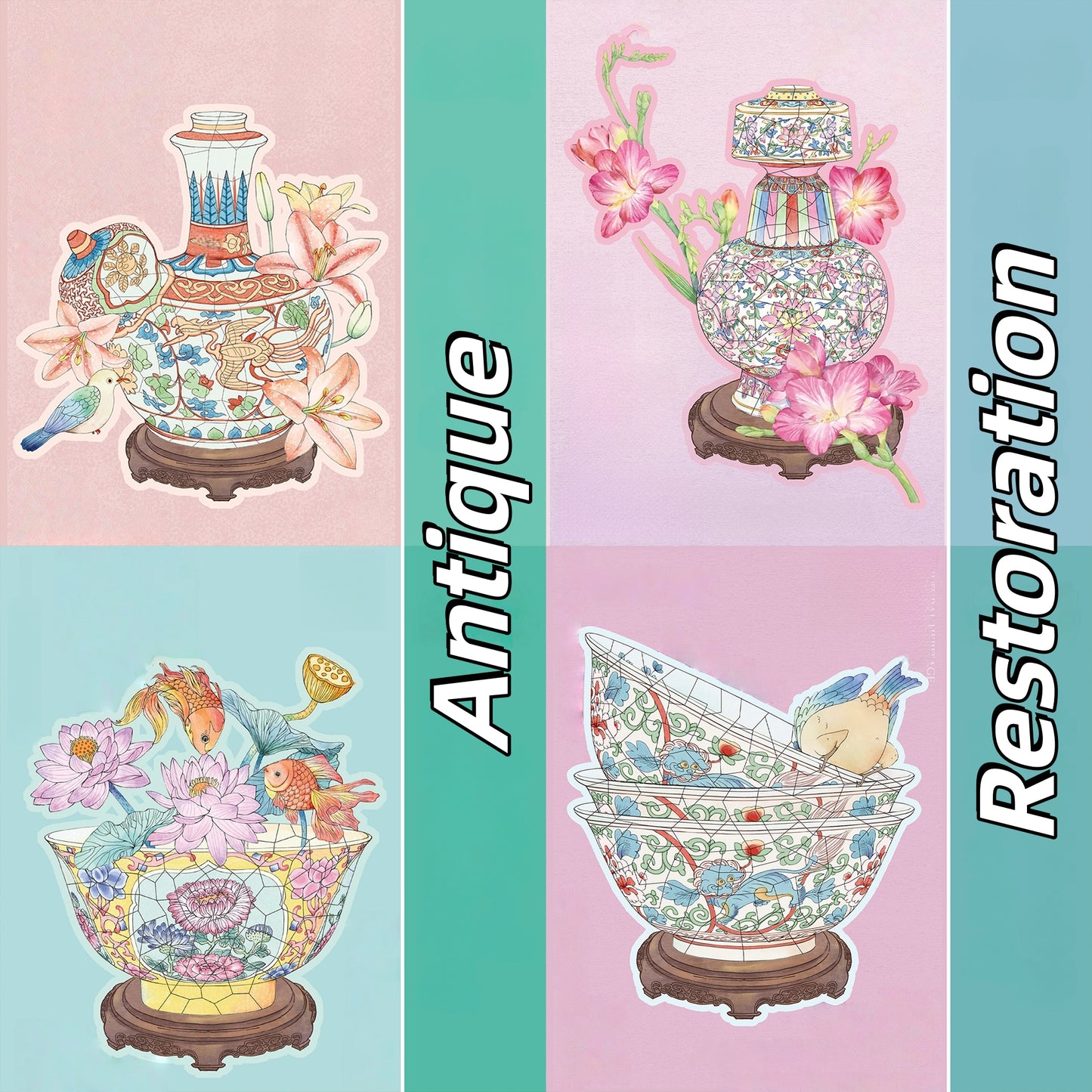 Antique Restoration 3D Sticker | 4 Cute Miniature Scenes