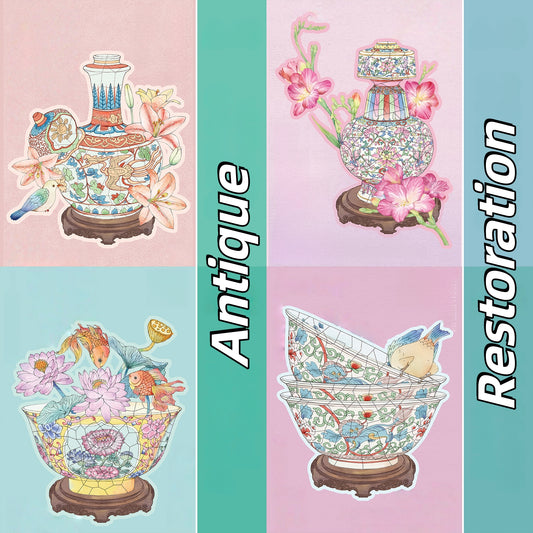 Antique Restoration 3D Sticker | 4 Cute Miniature Scenes