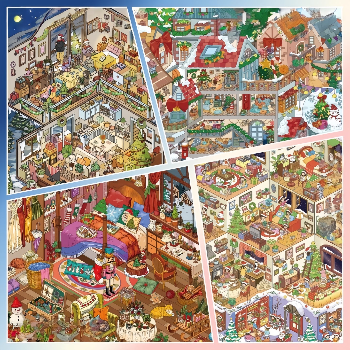 Christmas House 3D Sticker | 4 Cute Miniature Scenes