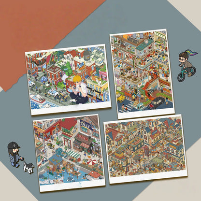 Town Street View 3D Sticker | 4 Cute Miniature Scenes