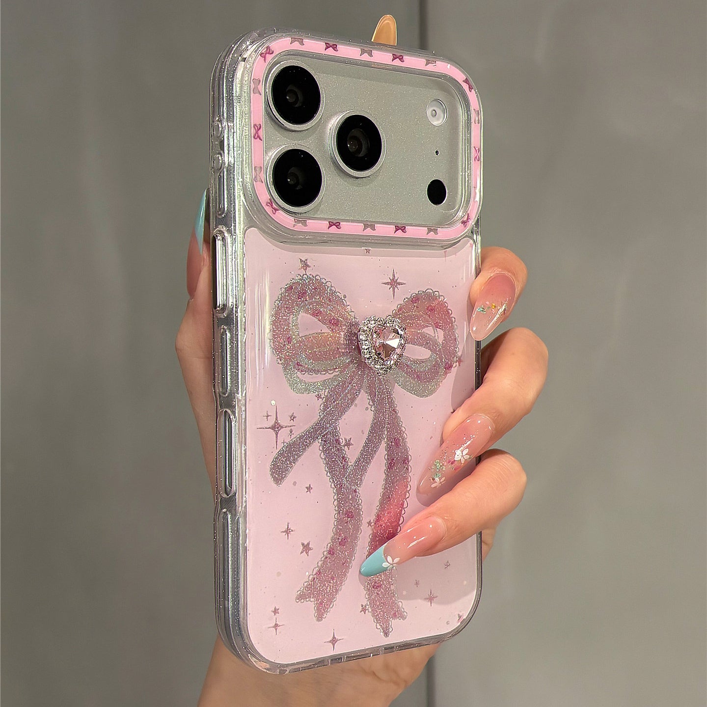 Pink Goldstone Sparkle Diamond Bow Acrylic Phone Case