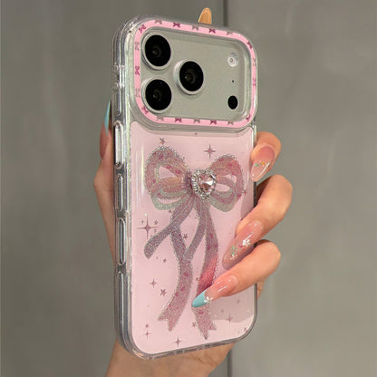 Pink Goldstone Sparkle Diamond Bow Acrylic Phone Case