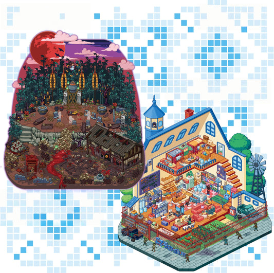 Pixel Wonderous Adventure 3D Sticker | 2 Cute Miniature Scenes