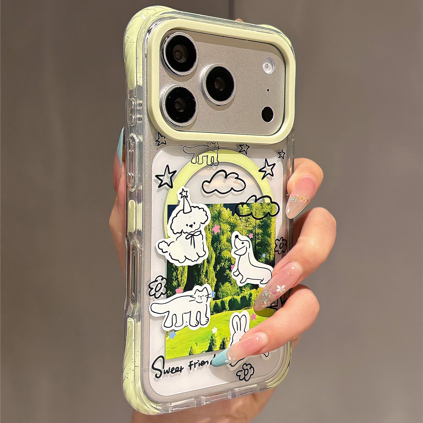 Line Art Animal Landscape Illustration Acrylic Phone Case