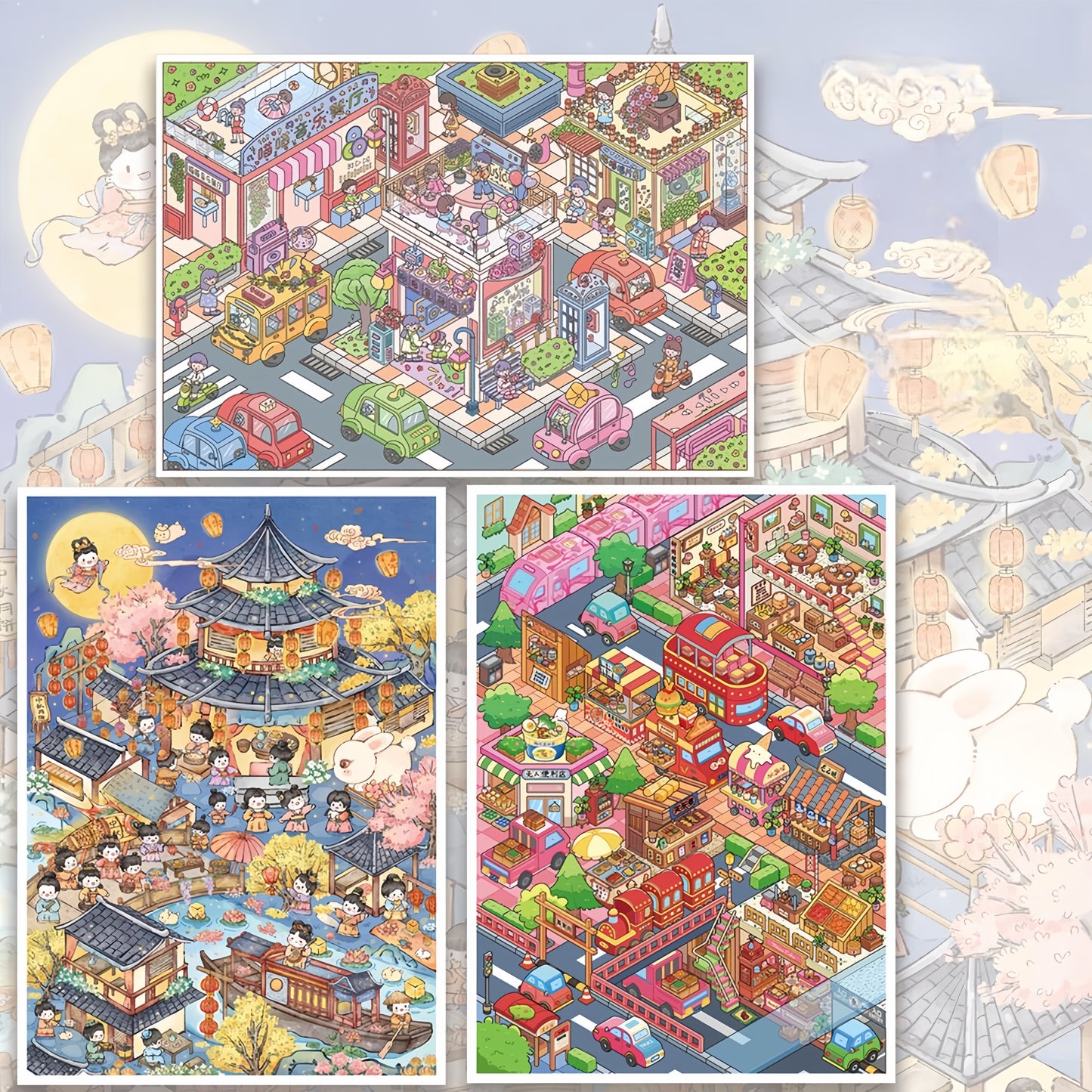 Life in the Town 3D Sticker | 3 Cute Miniature Scenes