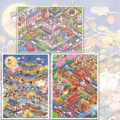 Life in the Town 3D Sticker | 3 Cute Miniature Scenes