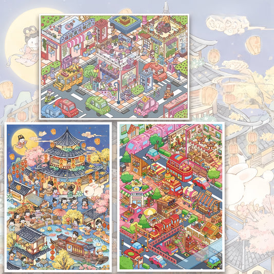 Life in the Town 3D Sticker | 3 Cute Miniature Scenes