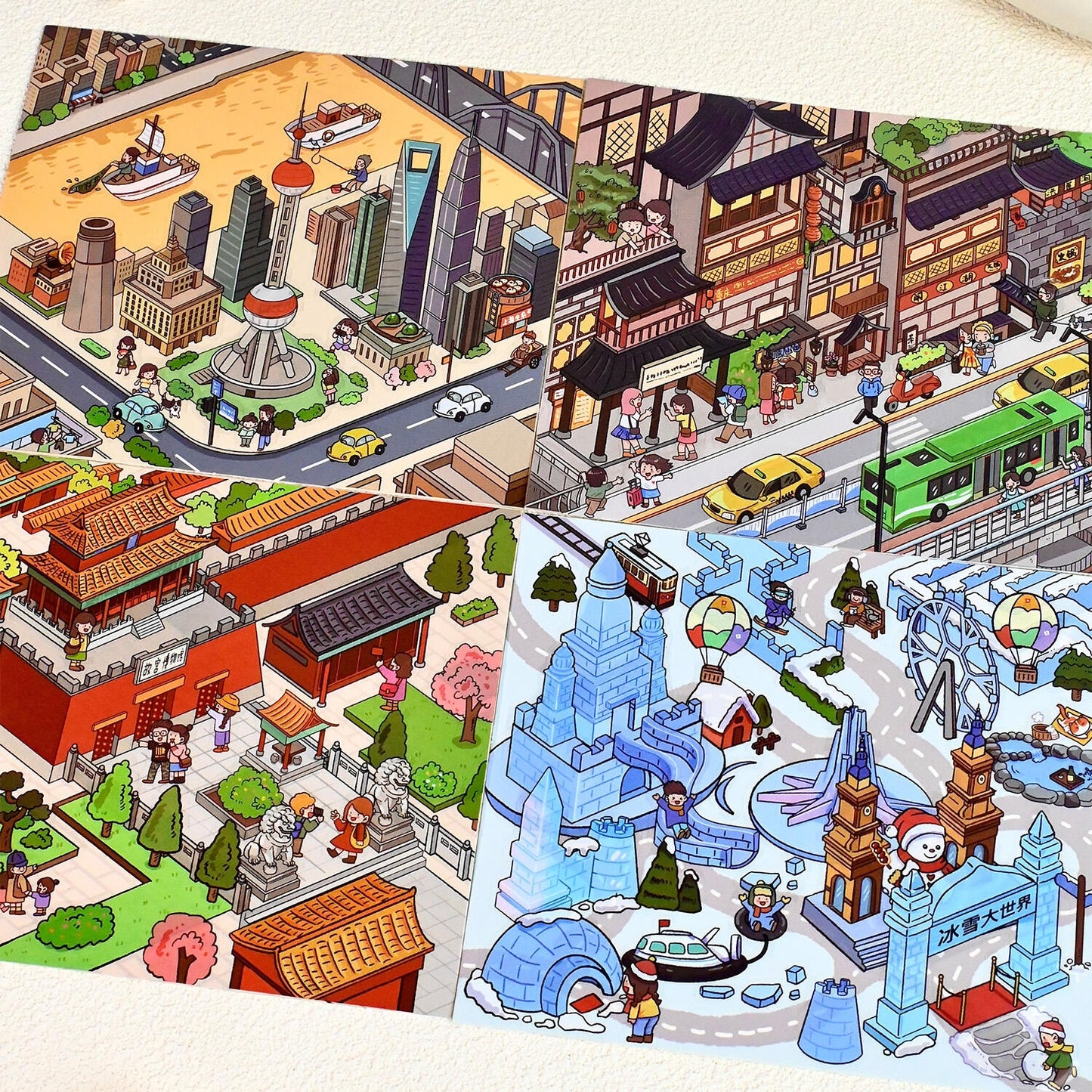 Traveling Through China 3D Sticker | 4 Cute Miniature Scenes