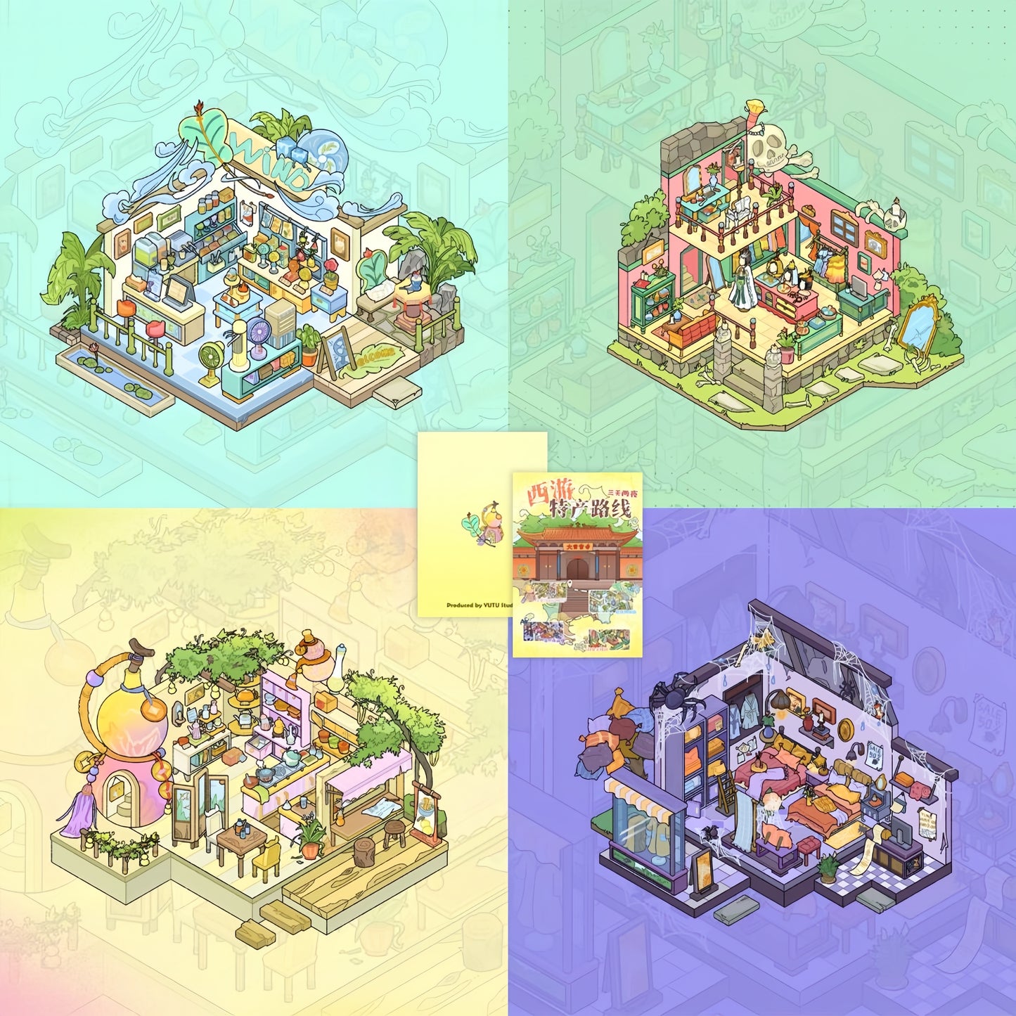 Monster Merchants 3D Sticker | 4 Cute Miniature Scenes