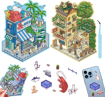 Miniature Shop 3D Sticker | 2 Cute Miniature Scenes