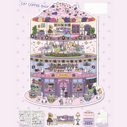 Meow Utopia 3D Sticker | 4 Cute Miniature Scenes