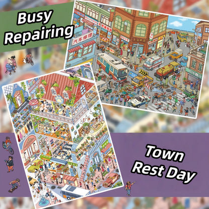 Busy Town 3D Sticker | 2 Cute Miniature Scenes