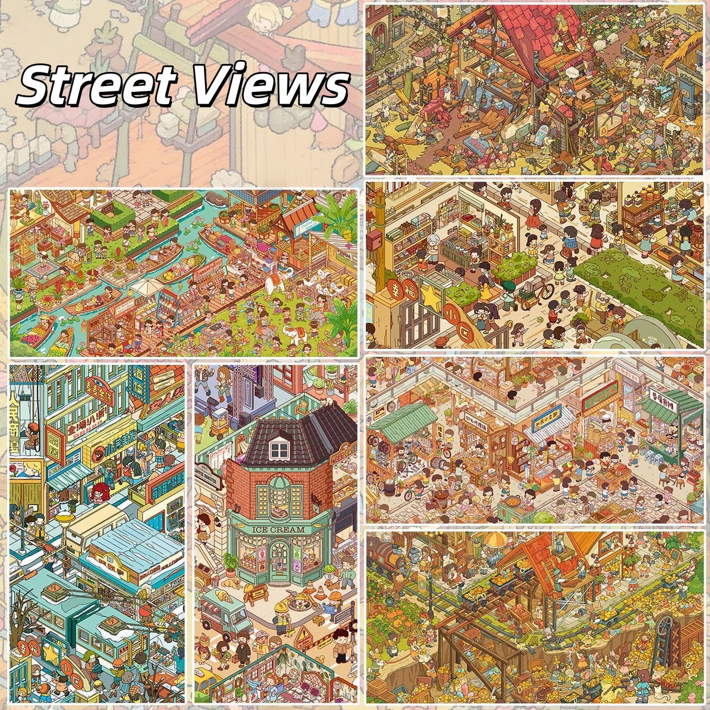 Street Views 3D Sticker | 7 Cute Miniature Scenes