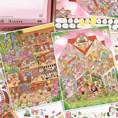 Rabbit Town 3D Sticker | 2 Cute Miniature Scenes