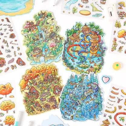 Four Season Park 3D Sticker | 4 Cute Miniature Scenes