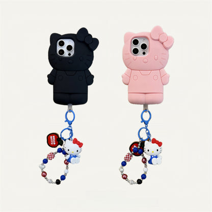3D Pink & Black Cat Silicone Phone Case