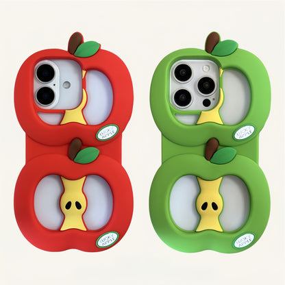 Hollow-Out Green & Red Apple Silicone Phone Case