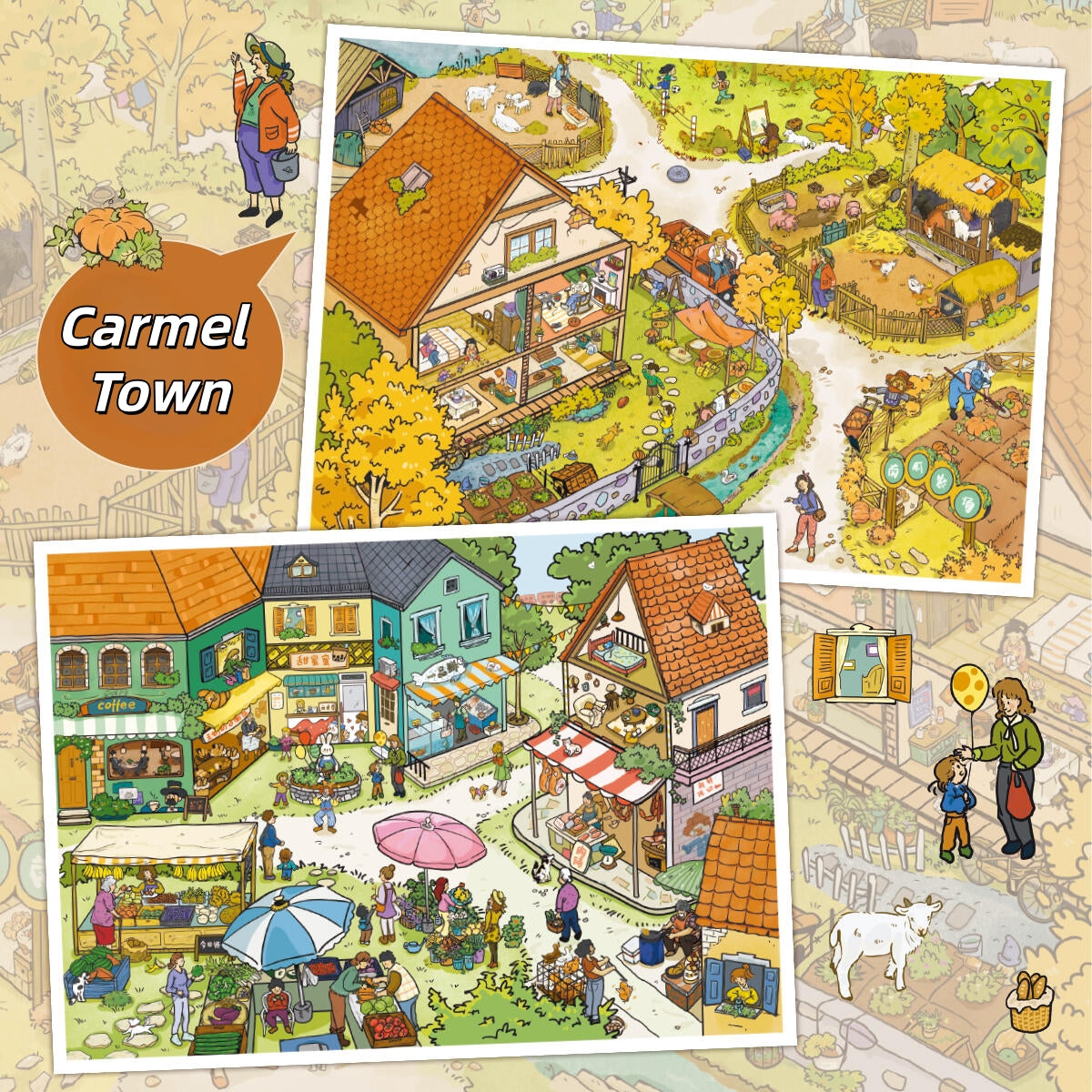 Carmel Town 3D Sticker | 2 Cute Miniature Scenes
