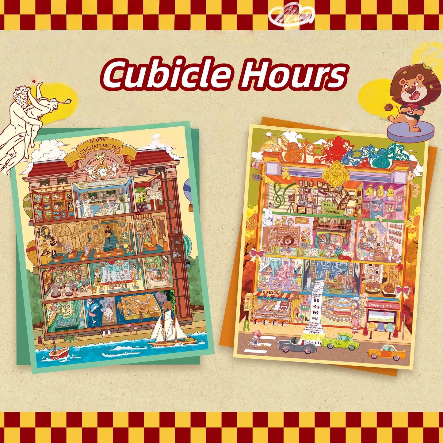 Cubicle Hours 3D Sticker | 2 Cute Miniature Scenes