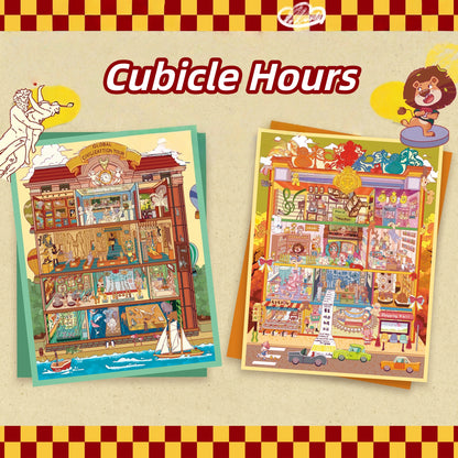 Cubicle Hours 3D Sticker | 2 Cute Miniature Scenes