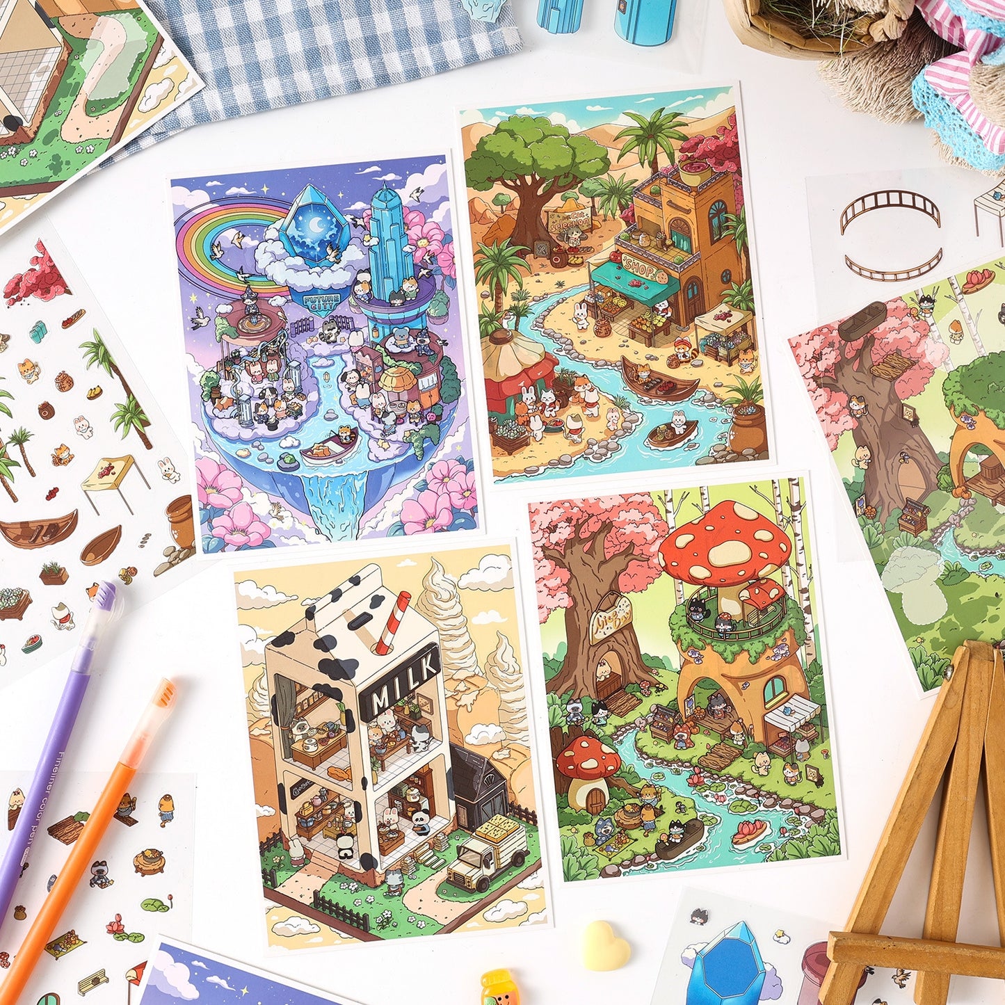 Oasis Journey 3D Sticker | 4 Cute Miniature Scenes