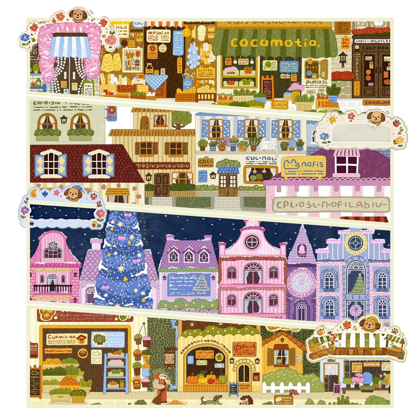 A Dog‘s Day Out 3D Sticker | 4 Cute Miniature Scenes