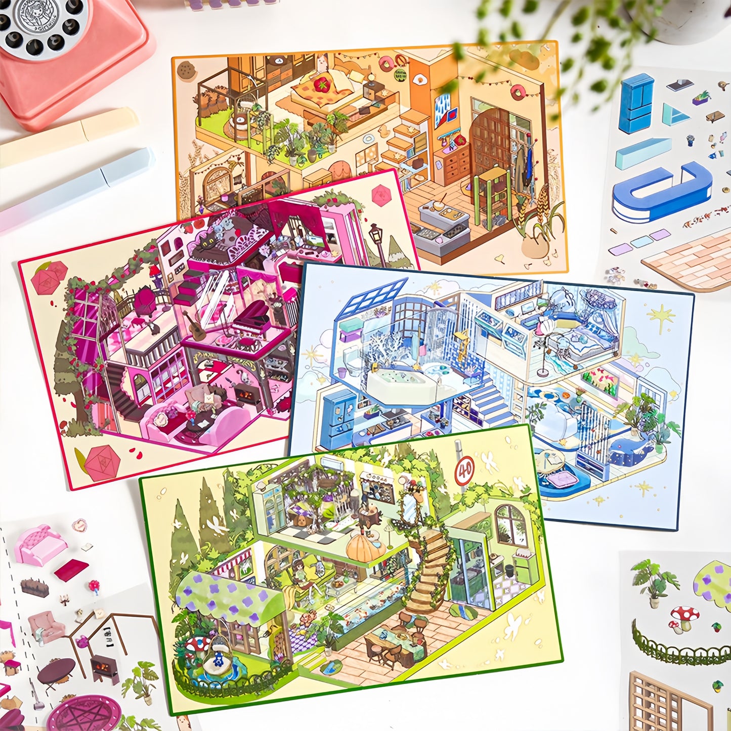 My Two-Story Kingdom 3D Sticker | 4 Cute Miniature Scenes