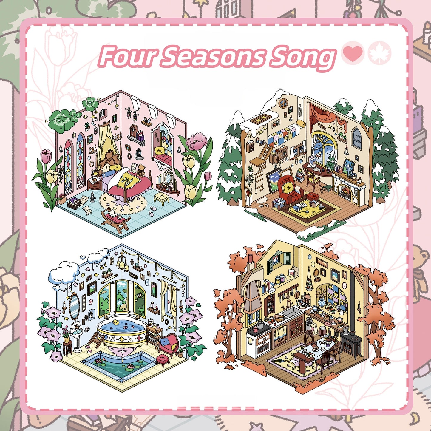 Four Seasons Song 3D Sticker | 4 Cute Miniature Scenes