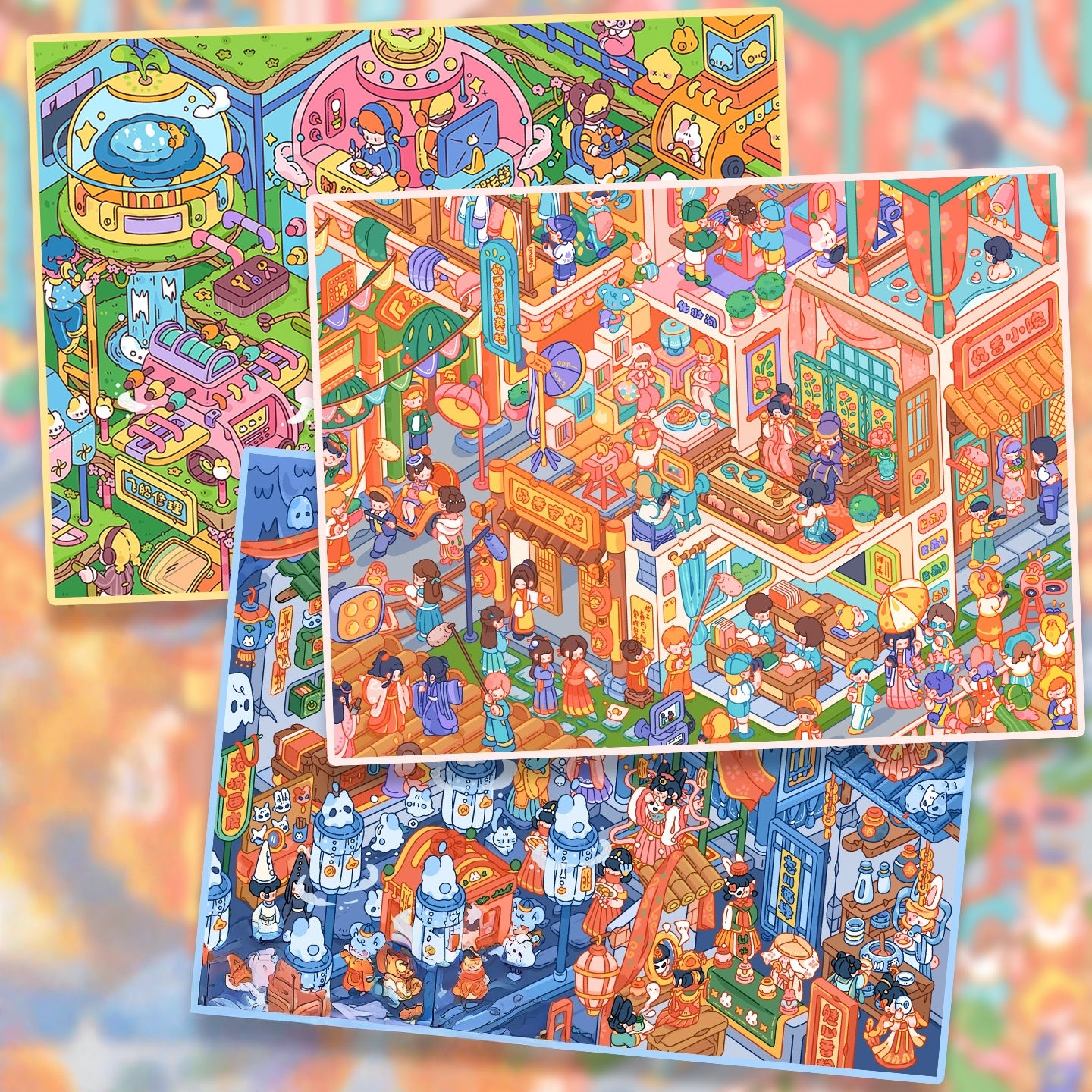 Milky Fragrace Town 3D Sticker | 3 Cute Miniature Scenes
