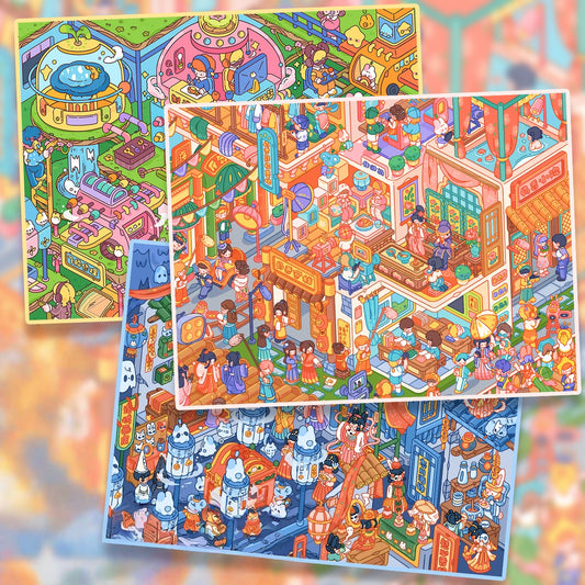 Milky Fragrace Town 3D Sticker | 3 Cute Miniature Scenes